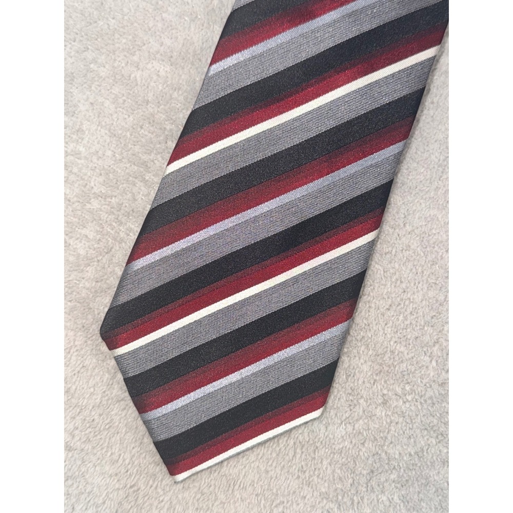 Sean John Mens Red Black Grey White Diagonal Striped 100% Silk Necktie NWOT Tie
